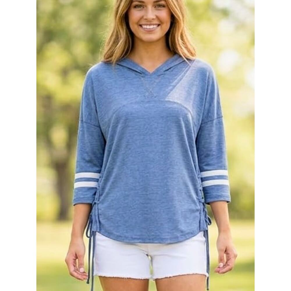 SO Perfectly Soft Blue Lace-Up Hoodie Tee XS NWT | Casual Everyday Top